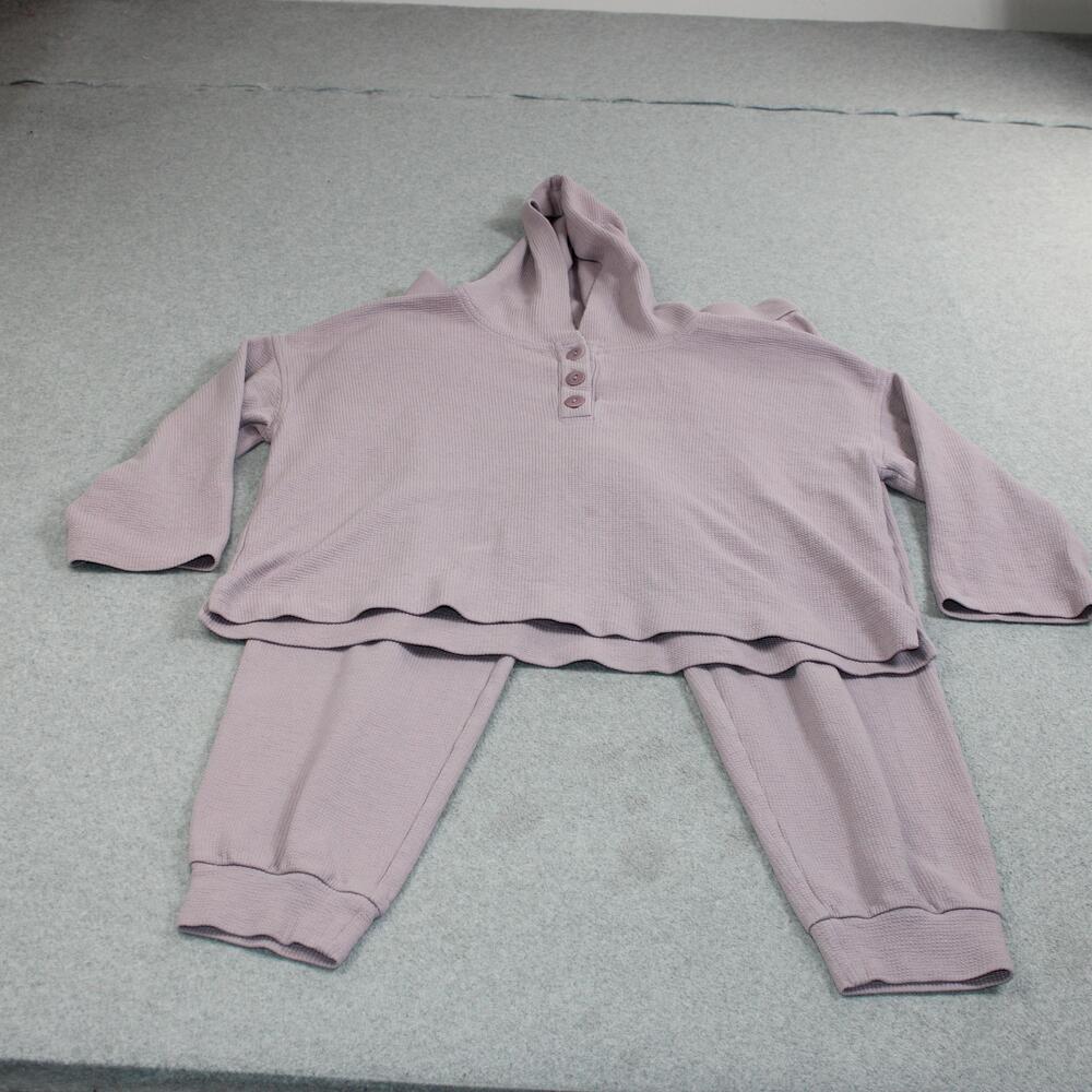 Eileen Fisher Hoodie Jogger Pants Set Women Large Purple Waffle Knit Loungewear